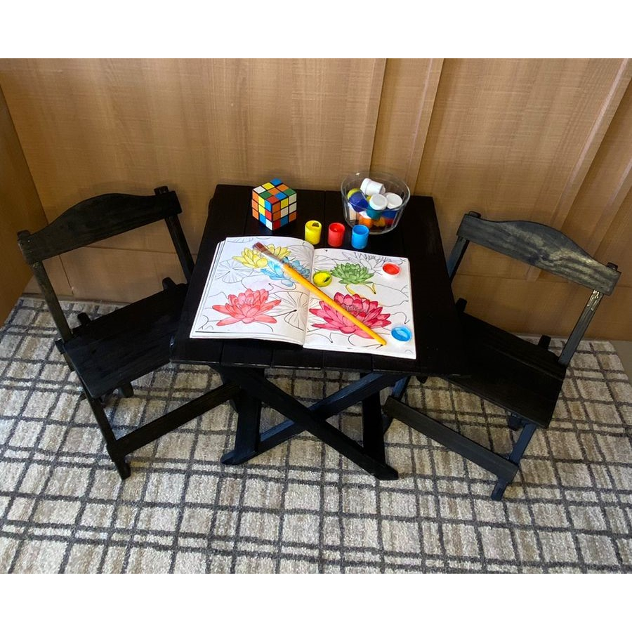 Kit mesa e 2 cadeiras de madeira dobráveis tamanho infantil Promoção Imperdível