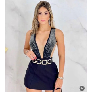 Conjunto Bory Feminino Tule Pedraria E short Saia