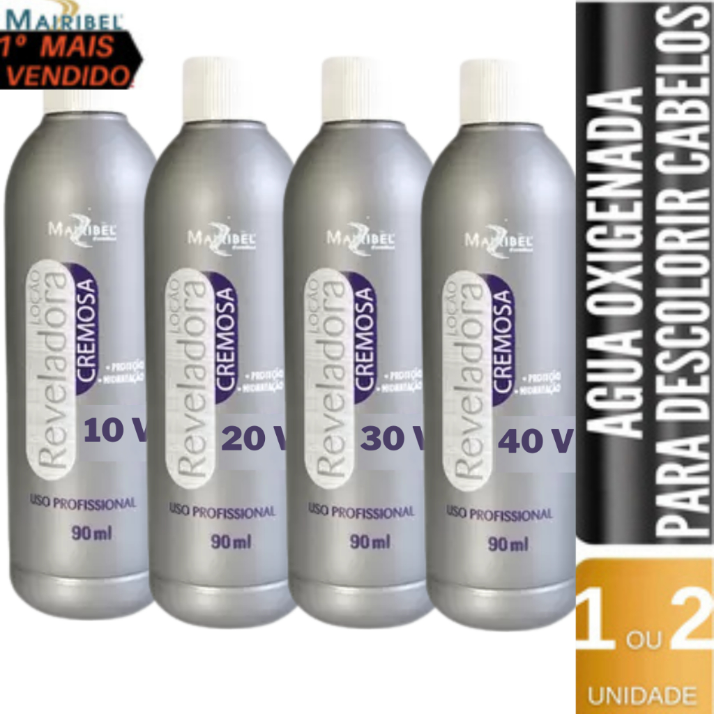 Água Oxigenada 40, 30, 20 e 10 Volumes 90ml para Descoloração Profissional - Melhor para Tintas de Coloração Mairibel Hidratylife
