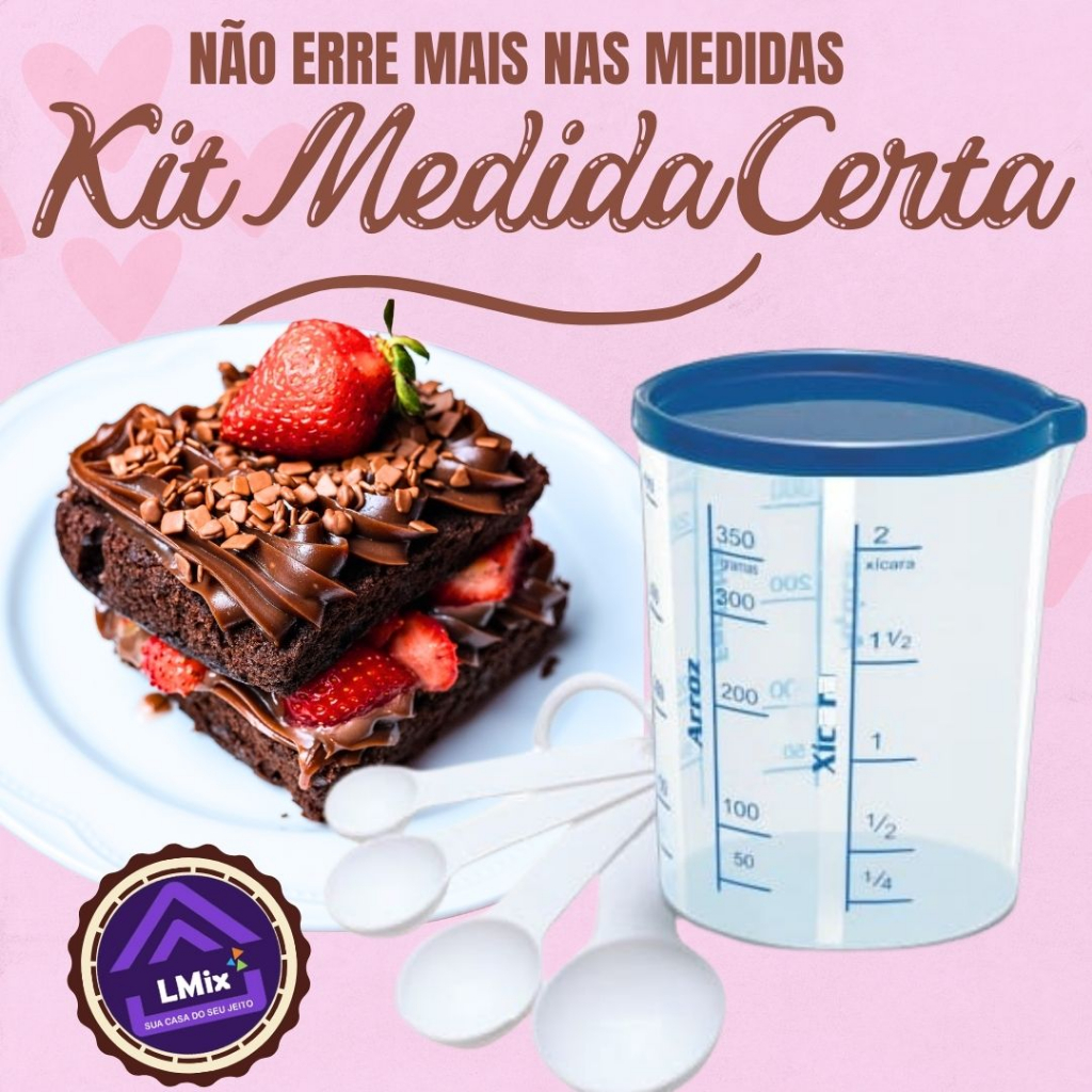 KIT Conjunto Medidores Multiuso Copo + Colheres Medidoras Chá