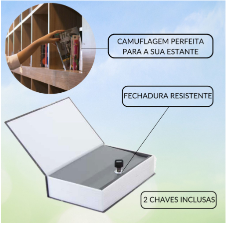 Cofre Camuflado Com Chave Formato Livro Porta Joias Dinheiro Médio