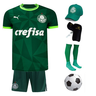 Uniforme Camisa Infantil Palmeiras Com Caneleira Meião Bola e Boné