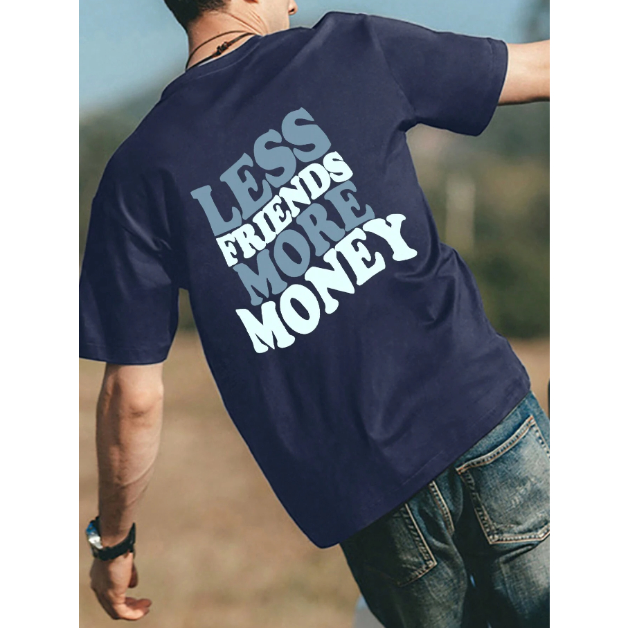 Camiseta Less Friends More Money Oversized Long Line Aesthetic Manga Curta Casual Urban
