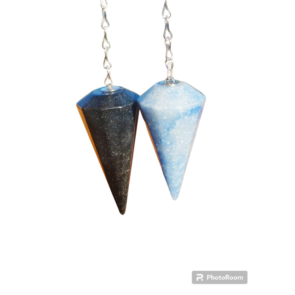 Pêndulo radiestesia quartzo (2UNI) azul e obsidiana negra PEDRAS NATURAIS ZEN MEDITAÇÃO