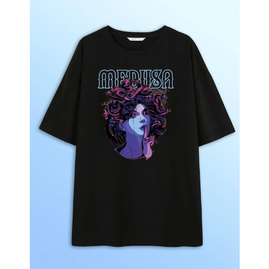 Camiseta Medusa Oversized Desenho Estampa Deusa Mitologia Grega Blusa Unissex
