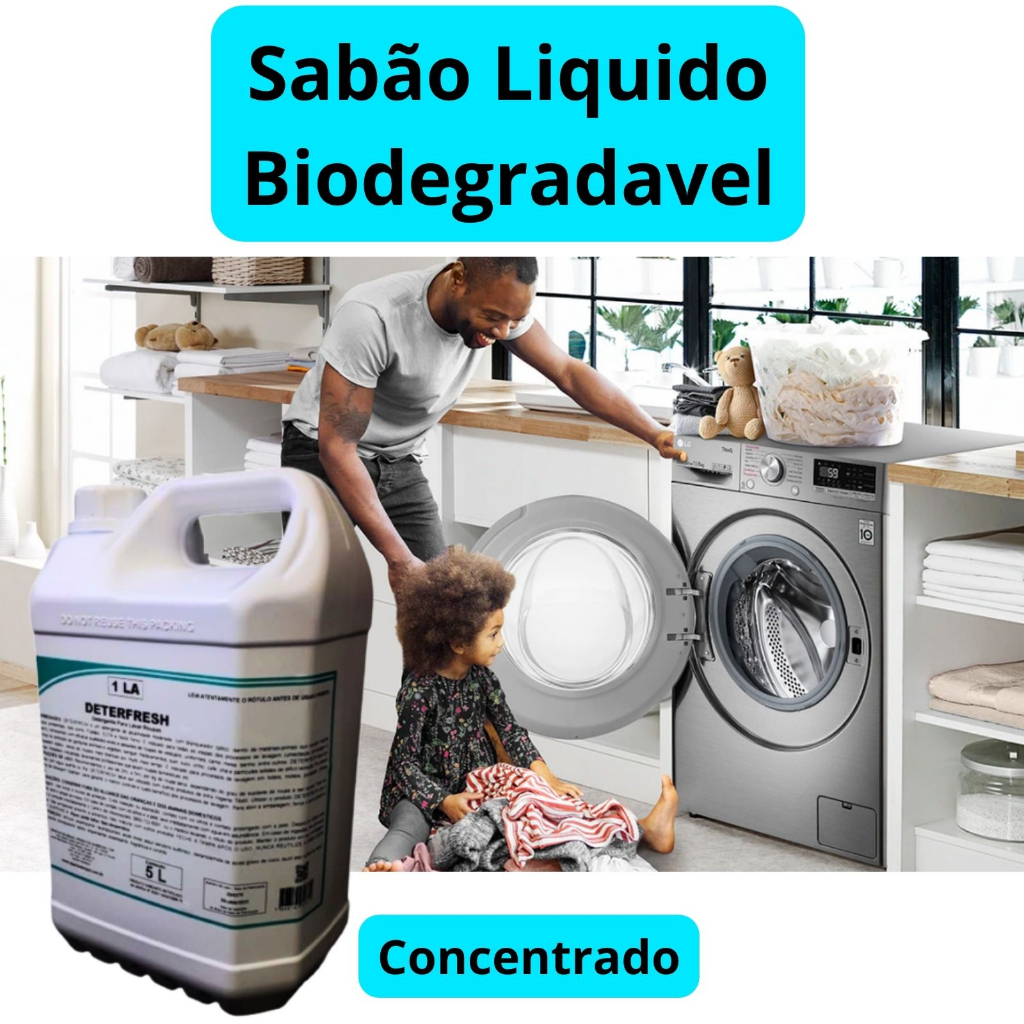 Sabão Liquido para Roupas Deterfresh 5L com Clareador optico Biodegradavel Concentrado Spartan