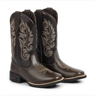 Bota Texana Feminina bordada bico quadrado vários modelos em couro legítimo, cano ecológico