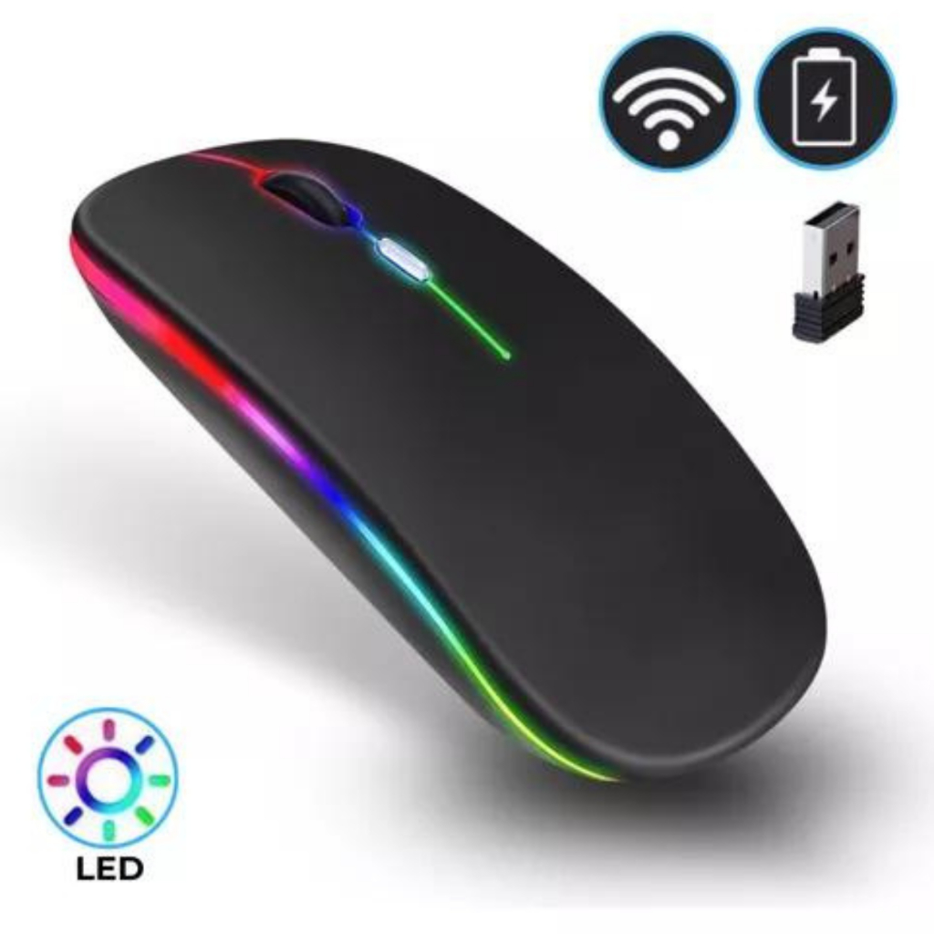 Mouse Sem Fio Recarregável Optico Led Rgb Ergonômico Novo