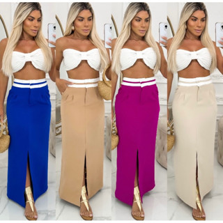 Saia Alfaiataria Longa Moda Evangélica Feminina Luxo