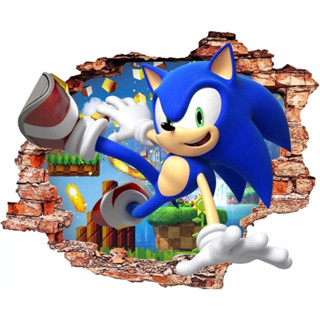 Adesivo Parede Alta Resolução 3d Sonic Buraco Falso