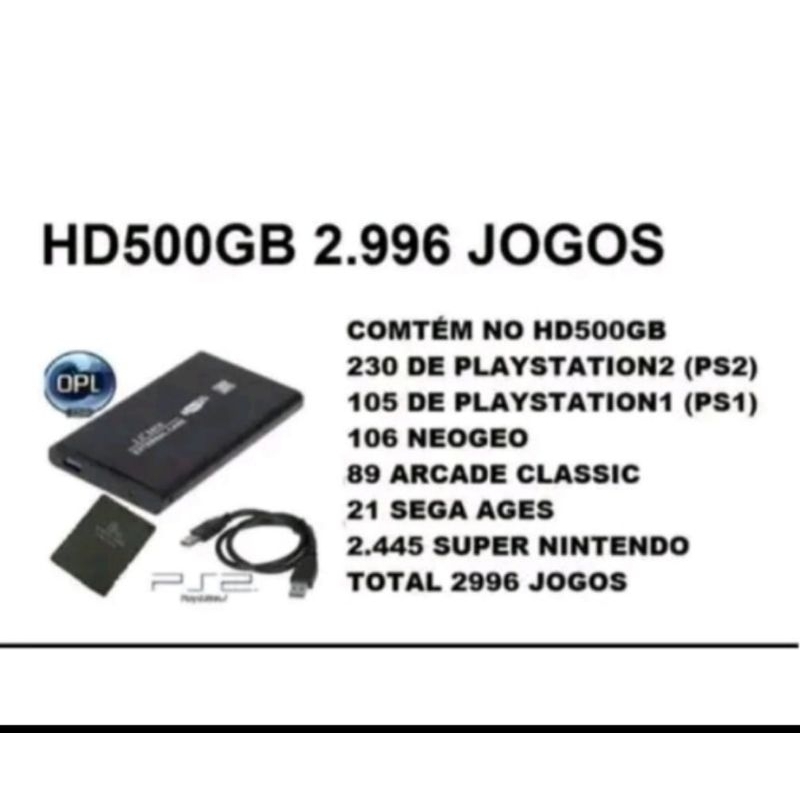 SUPER HD EXTERNO DE 500GB P/ SEU pS2+ MEMORY CARD