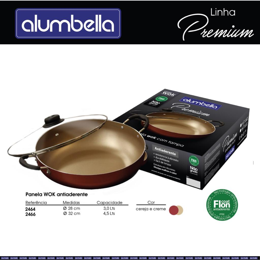 Panela Wok Com Tampa Premium Alumbella (antiaderente)