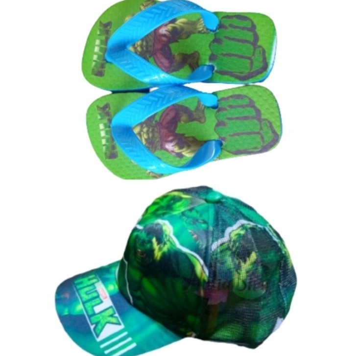 Chinelo do hulk , ou chinelo mais bone do hulk , novidade promocao de lancamento bonito , barato kit 2 em 1