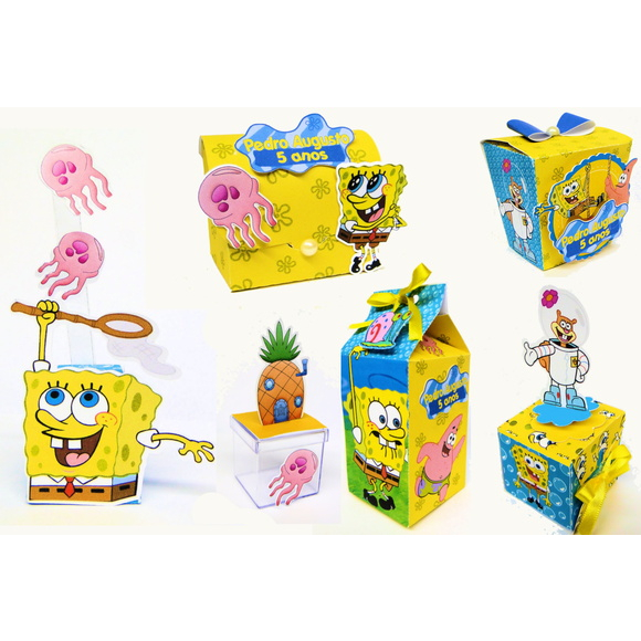 Kit de caixinhas personalizadas, milk, cone e sushi, lembrancinhas, decoração Kit de festa aniversário bob esponja