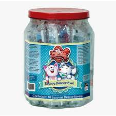 Pote Escova Descartável + Creme Dental Para Cães Cachorro e Gatos Cat Dog - 40un