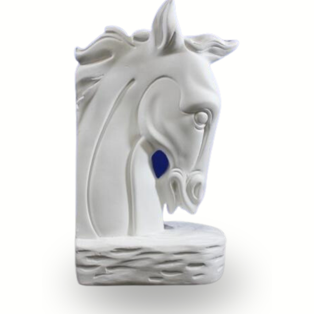 Estátua Busto de Cavalo Porta Livros Decoração de Gesso 23cm