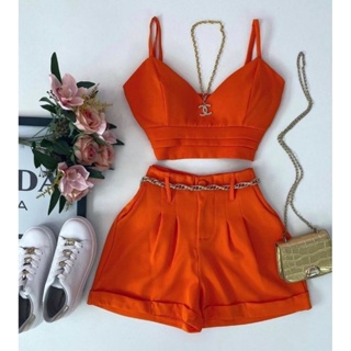 conjunto feminina Alfaiataria (SHORTS +CROPPED)SHEIK em Oferta na Shopee