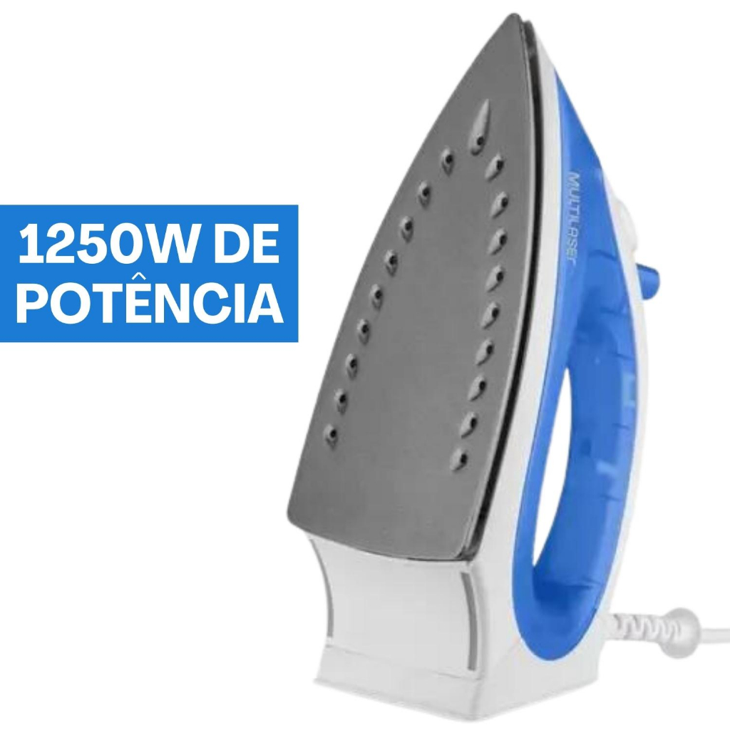 Ferro De Passar 2 Em 1 A Vapor E A Seco 127V Azul 1250W Base Antiaderente Com Medidor Multilaser