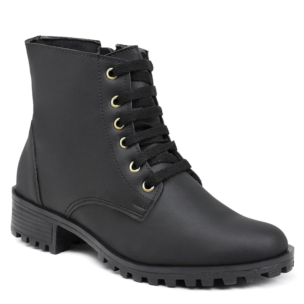 Bota Feminina Coturno Mid Cano Médio com Ajuste em Cadarço