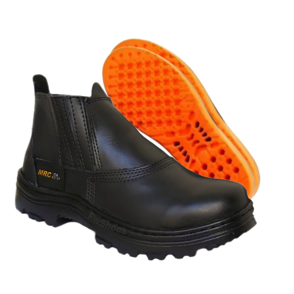 Bota Botina de Segurança em Couro e Bico PVC com Palmilha de Gel para Trabalho em Oferta na Shopee