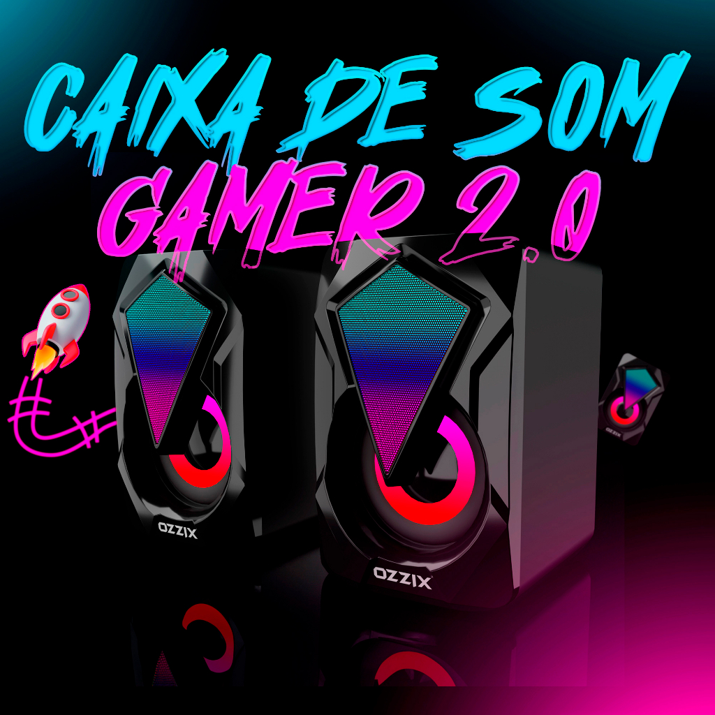 Caixa de Som RGB Iluminada Som Forte Alto Falantes Caixinha Luz Gamer PC Notebook Computador Ozzix