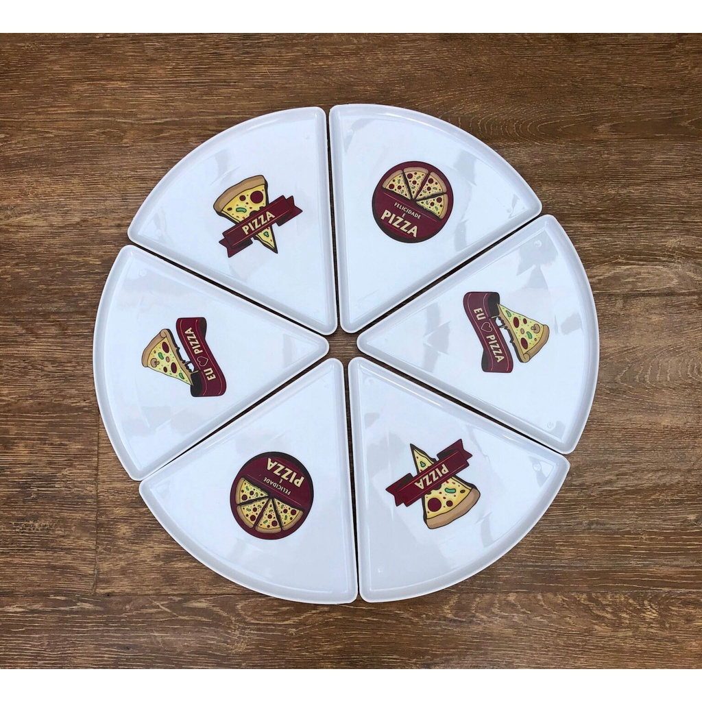 Kit 6 Pratos Fatia de Pizza Triangular