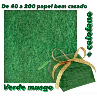 KIT  papel para bem casado verde musgo + celofane para casamento