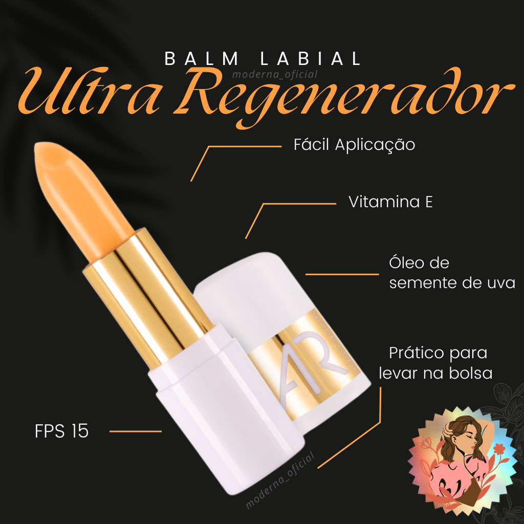 Balm Labial Ultra Regenerador Ácido Hialurônico FPS 15 AR Maquiagem Abelha Rainha 3,5g
