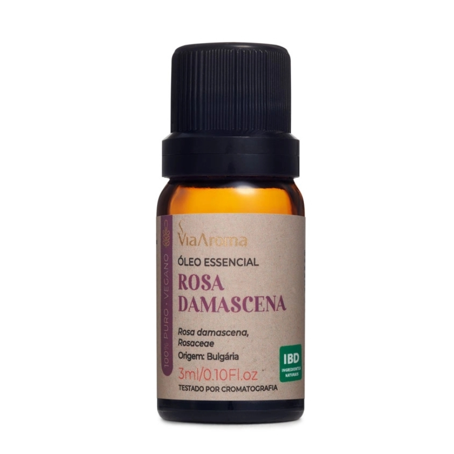 Óleo Essencial ROSA DAMASCENA PURO Rosa damascena, Rosaceae 100% PURO - 3ml - Via Aroma - 3ml