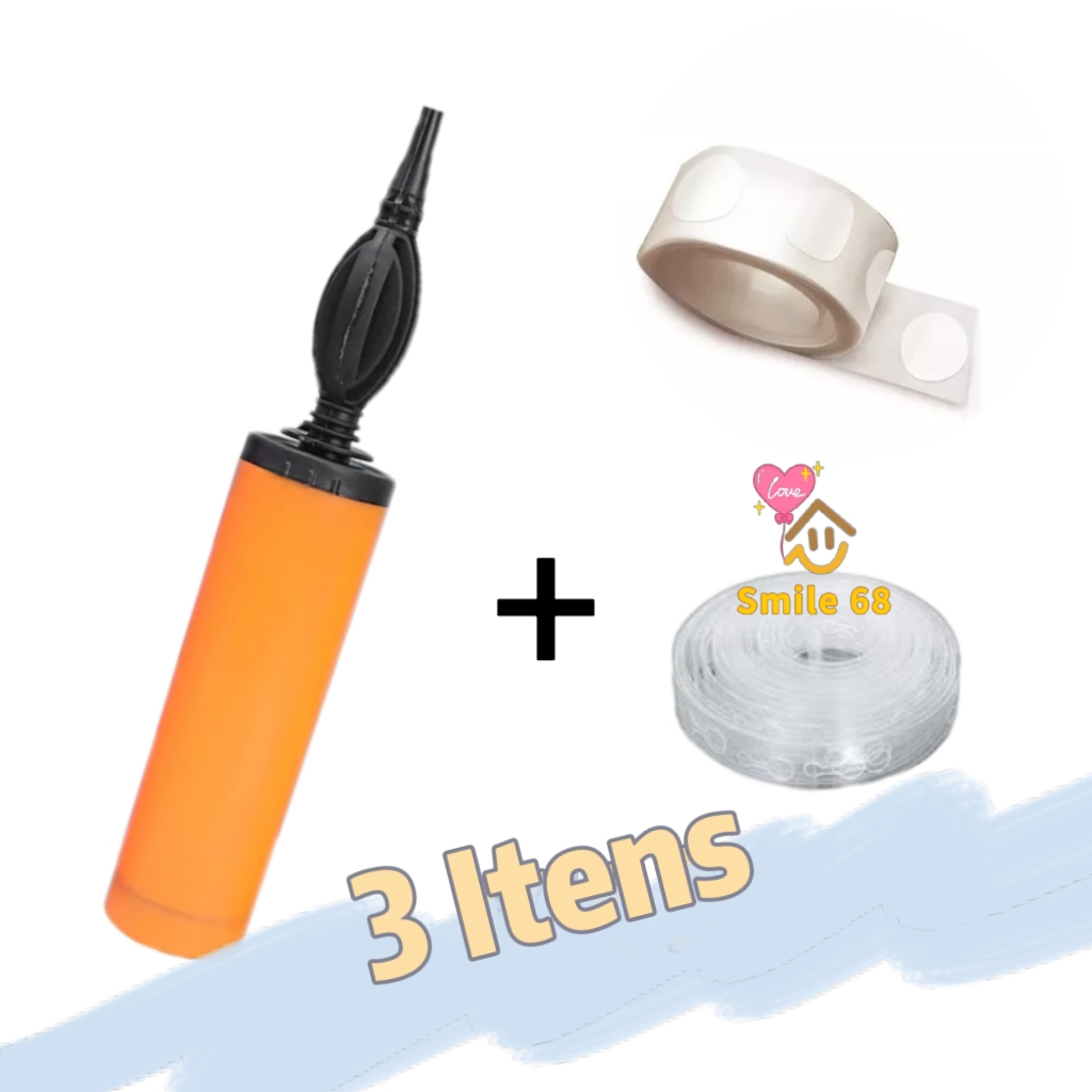 Kit Inflador Bomba Balão + Fita Arco Desconstruído 5m + Fita Gota Cola Bexiga C/100 Pontos