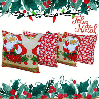 Kit Com 4 Capas de Almofadas Natal Natalinas Estampadas 44x44