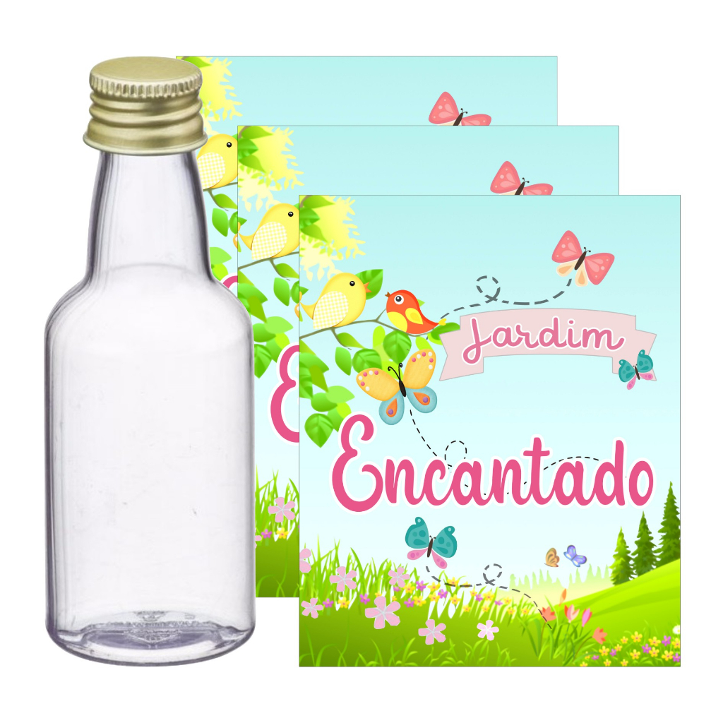 10 Adesivos para Garrafinha 50ml Jardim Encantado - Pronto para ser aplicado, Lembrancinhas de Aniversário Tema Jardim Encantado.