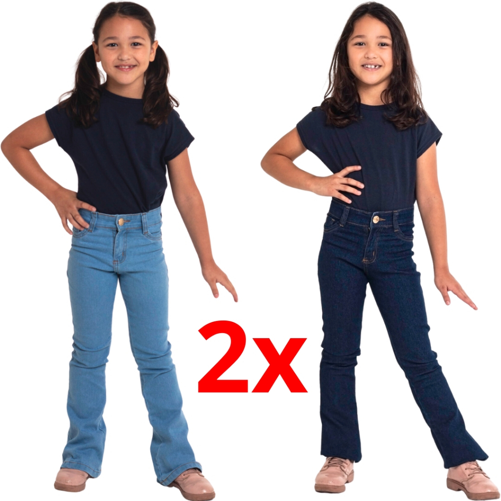 Kit 2 Calça Flare jeans infantil menina juvenil volta as aulas