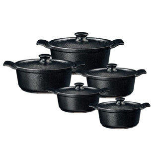 Jogo de Panelas Grossas 5 peças em alumínio batido Fundido Preto alça inteiriça LINHA/ PREMIUM em Oferta na Shopee