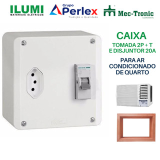 Caixa De Embutir ou Sobrepor Para Ar Condicionado Com Tomada 2P+T 20a e Disjuntor