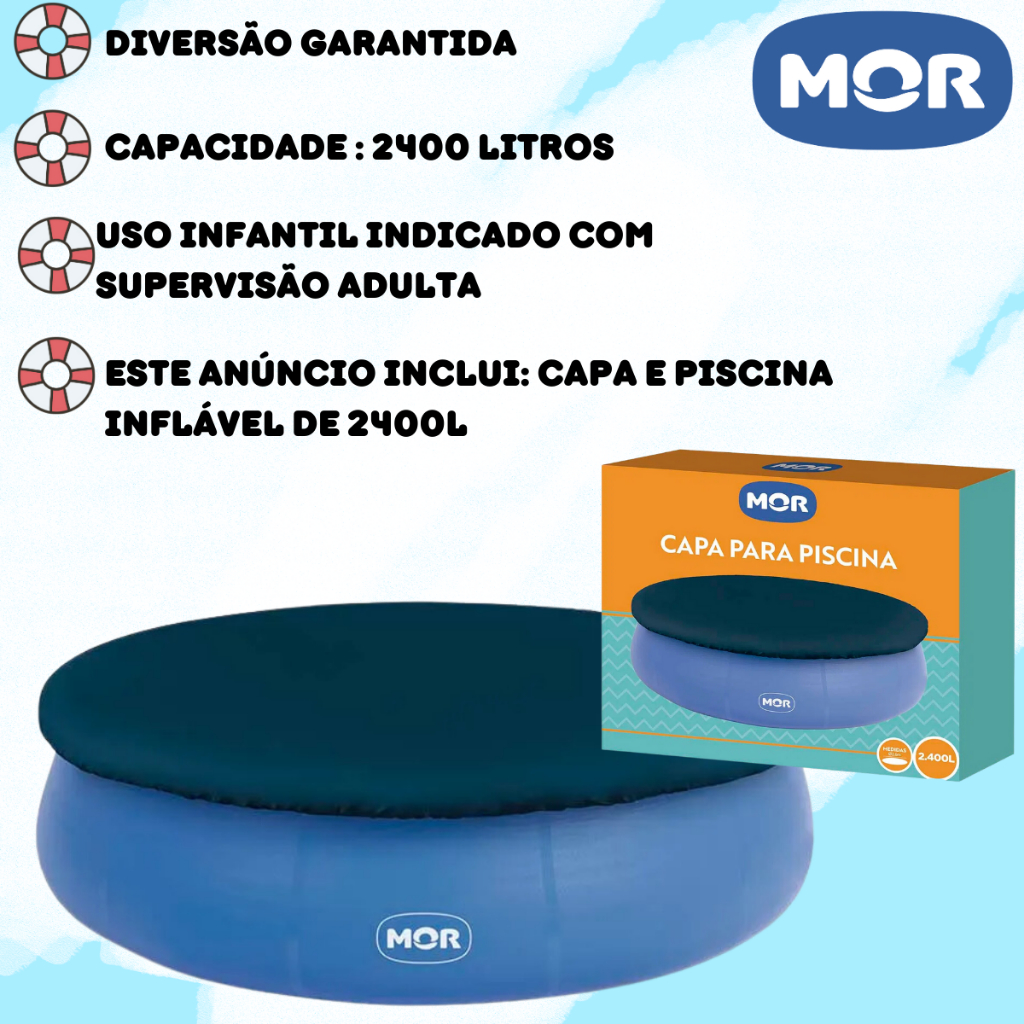 Kit Piscina Infantil Inflável Redonda Lona + Capa 2400 Litros - MOR em Oferta na Shopee