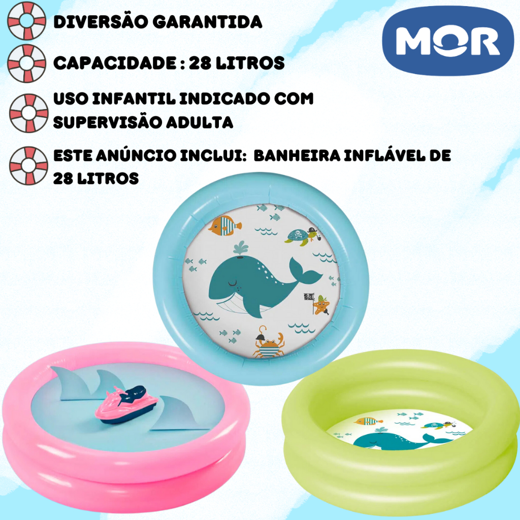 Piscina Inflável Infantil Banheira Água Bebê 28 Litros Mor em Oferta na Shopee