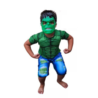 Fantasia Infantil com enchimento curta Incrível Hulk - Com máscara - Festas - Aniversário - Veste de 2 a 8 anos