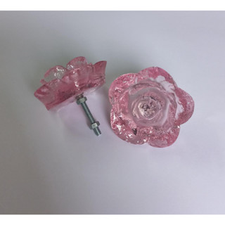 Kit 2 Puxadores Pegadores Flor cor cristal Rosa quarto cômoda móvel