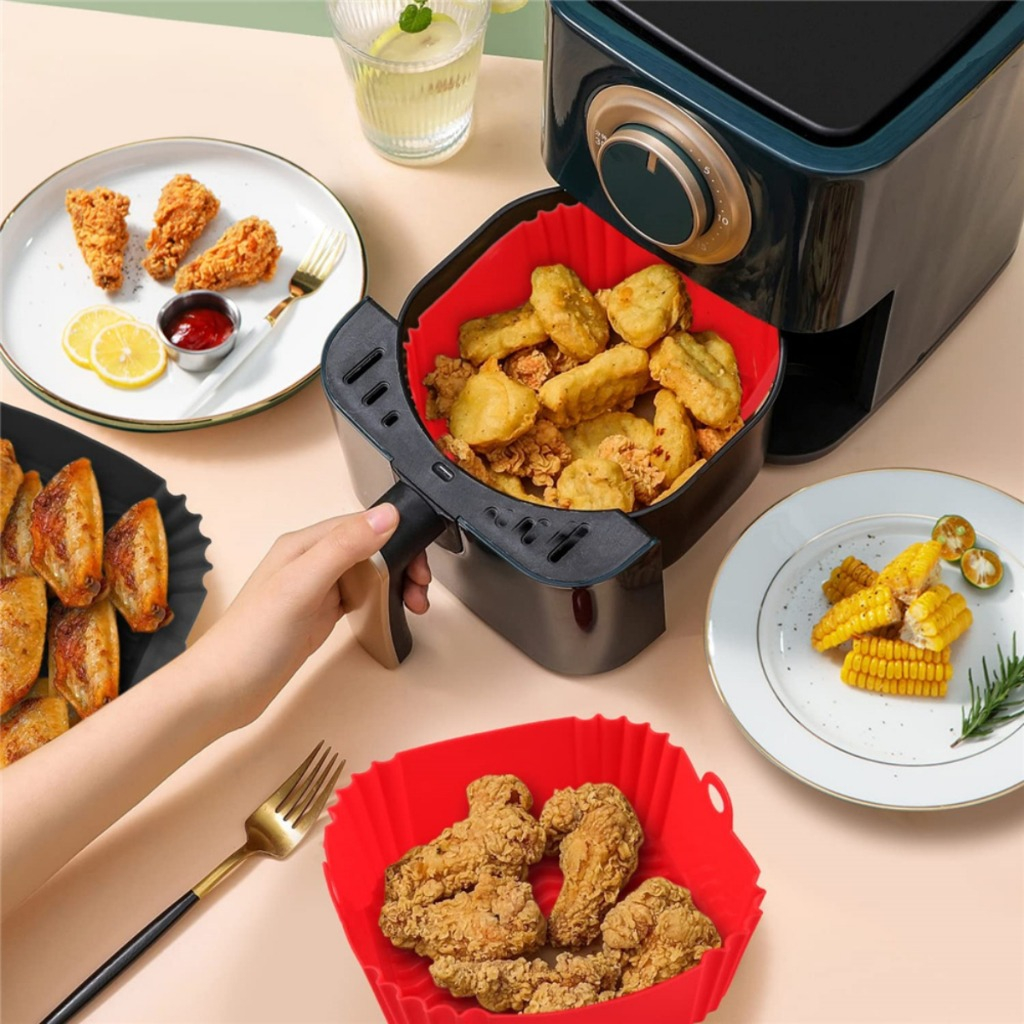 Formas de Silicone retangular 21 cm Assadeira Air Fryer e Forno Forma para Fritadeira Elétrica com Alça