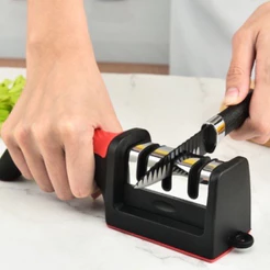Amolador Afiador de Facas 3 em 1 Profissional Cozinha Inox