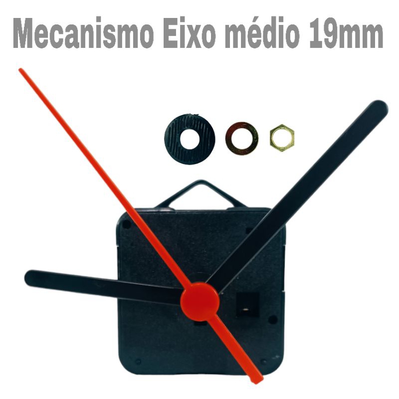 Máquina Para Relógio De Parede Eixo Médio 19mm Quartz + Ponteiros Comuns preto