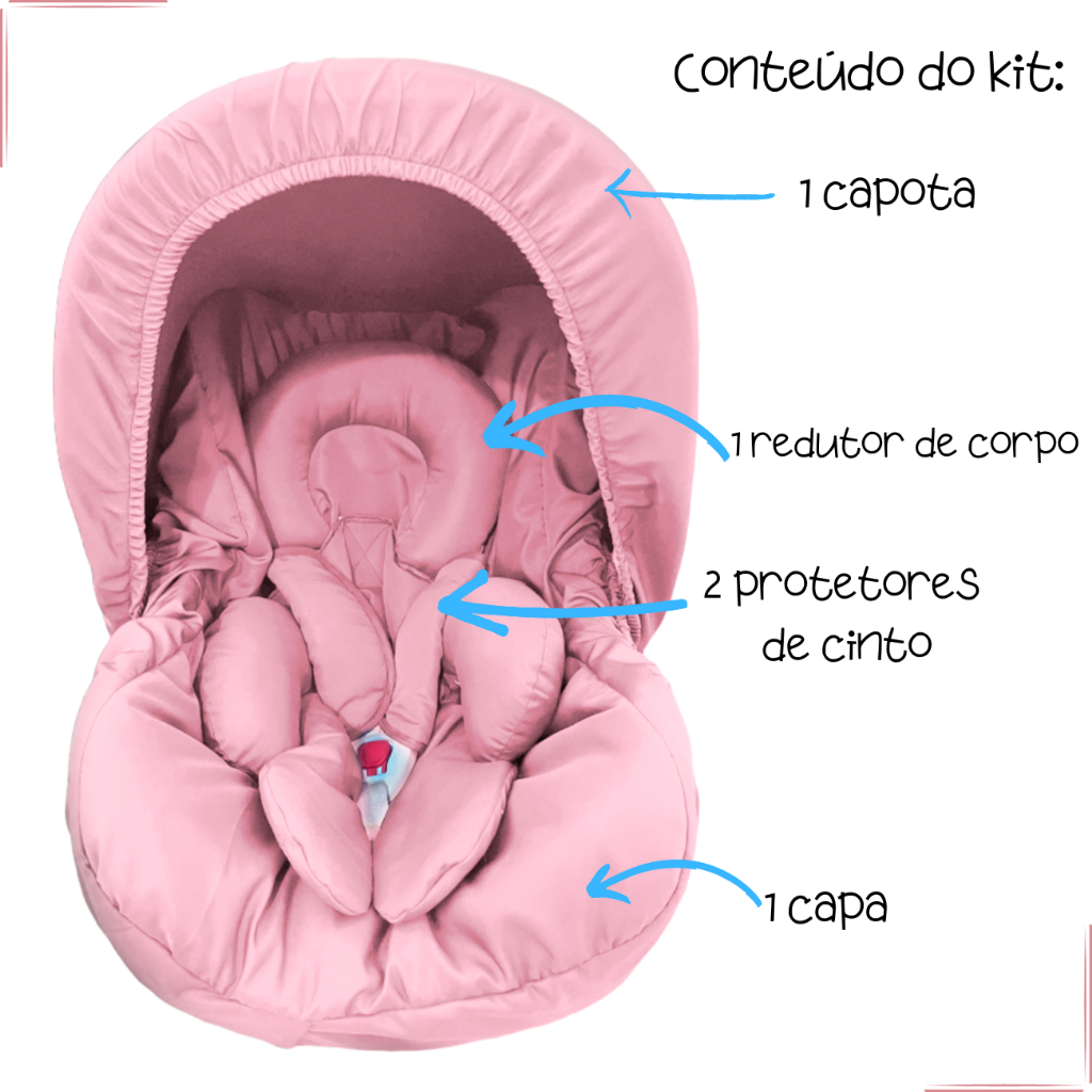 Kit 5 peças Rosa Bebe para bebê conforto Capa Protetor Cinto Capota Apoio de Corpo Microfibra, Marque na Memoria a Chegada De Seu Bebe Nesse Lindo Bebe Conforto