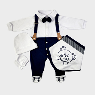 Saída Maternidade Menino Social Suspensorio Bordado Urso 100% Algodão em Oferta na Shopee