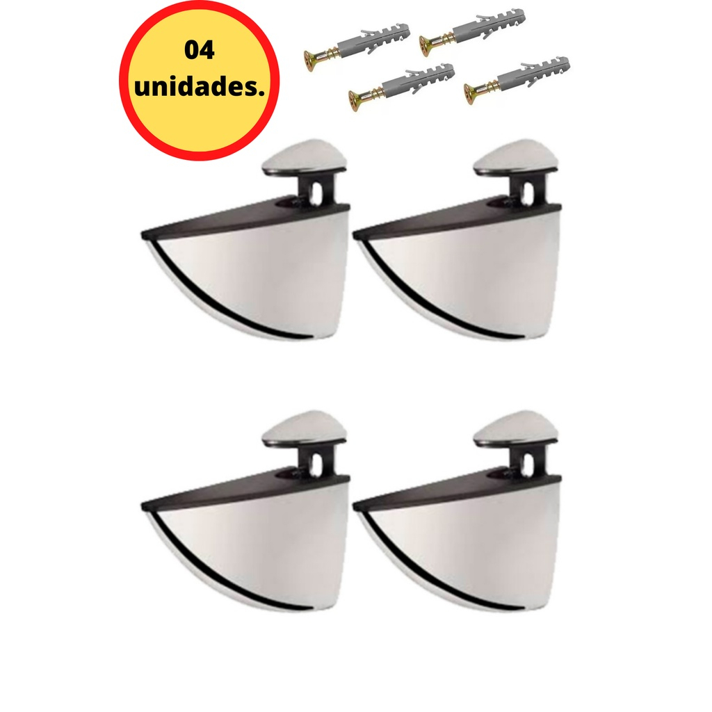 Kit 4 SUPORTE TUCANO ABS GRANDE CROMADO Para Prateleira de Vidro Madeira acrílico ou vidro temperado acompanha parafuso e bucha