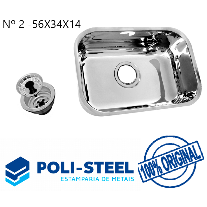 Cuba Pia Cozinha nº2 56x34x14 INOX POLIDA + VÁLVULA - Poli-Steel