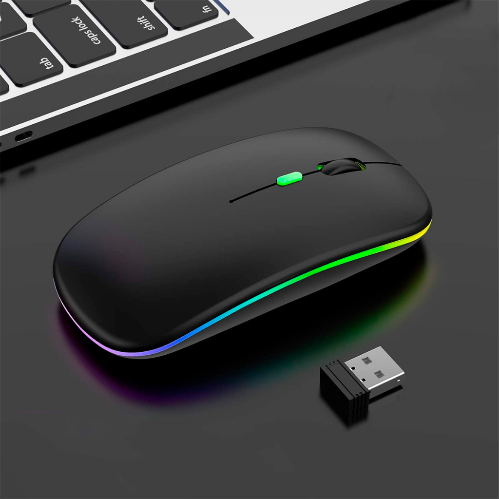 Mouse Sem Fio USB Bateria Interna Recarregável RGB Óptico Ultrafino Ergonômico Clique Silencioso Notebook Escritório Wireless