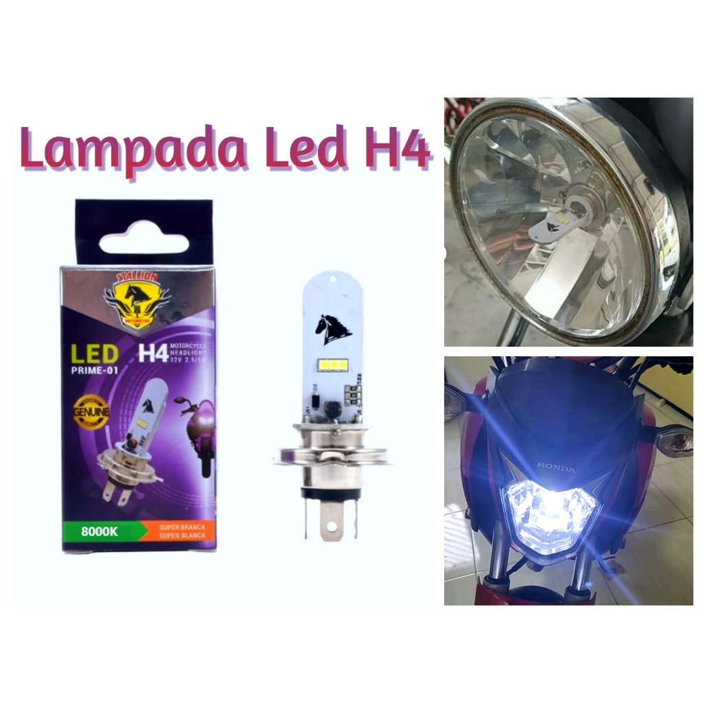 Lampada stalion Moto H4 Super Led Efeito Xenon 8000k Cg Ybr Cb fazer cb 500