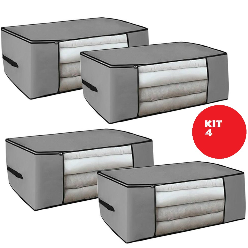 Kit 4 Caixas Organizadoras de Roupas Calçados Cobertas Edredon TNT Com Tampa Ecológico Multiuso