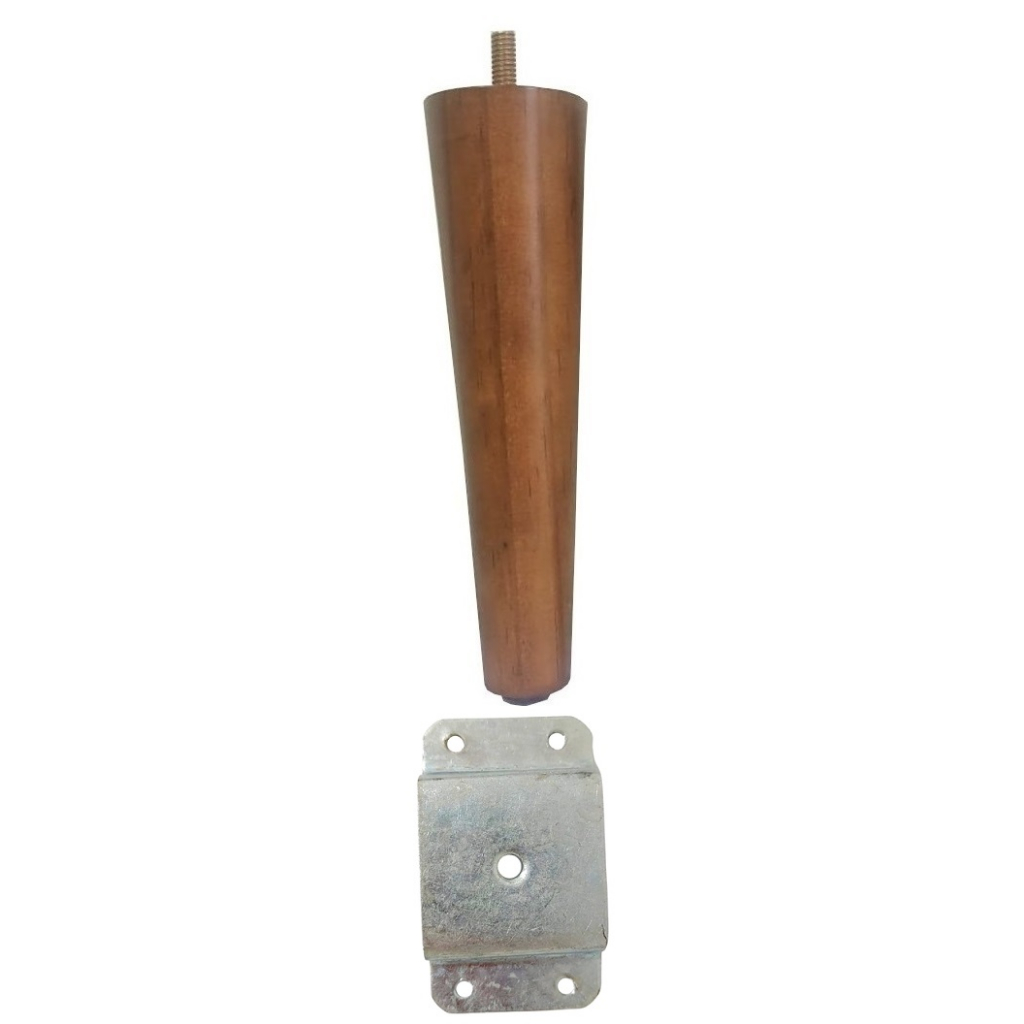 1 Pés Palito 17cm Puff Sofá Rack Poltrona Banco Madeira + 1 Chapinha Chapa Metal Reta - JTHOME